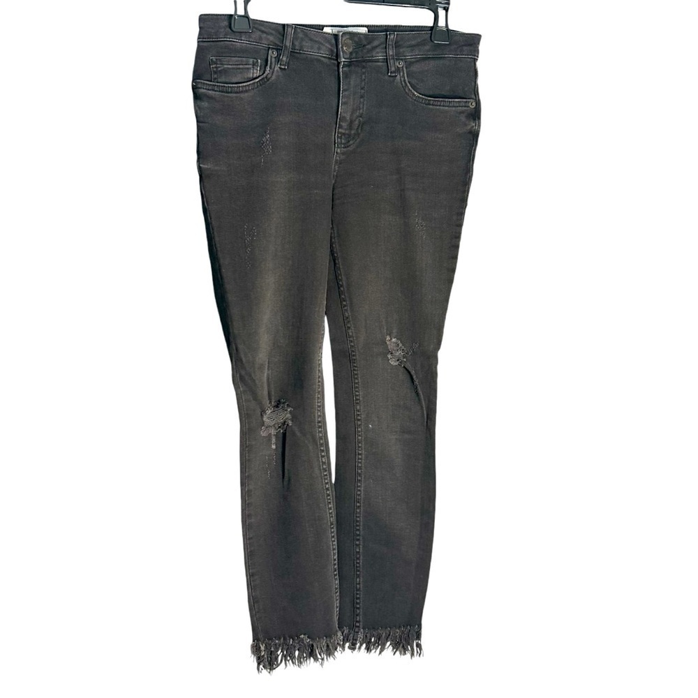 Free People Black Wash Raw Hem Skinny Jeans Sz 26